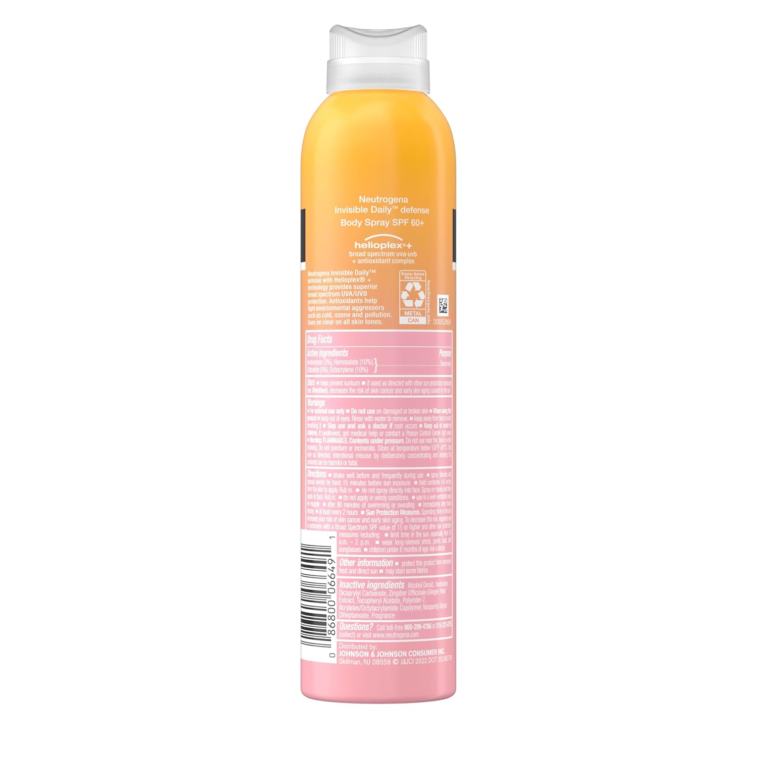 Neutrogena Invisible Daily Defense Body Sunscreen Spray – Oxybenzone-Free SPF 60+ for Sensitive Skin and Reef-Conscious Swimmers