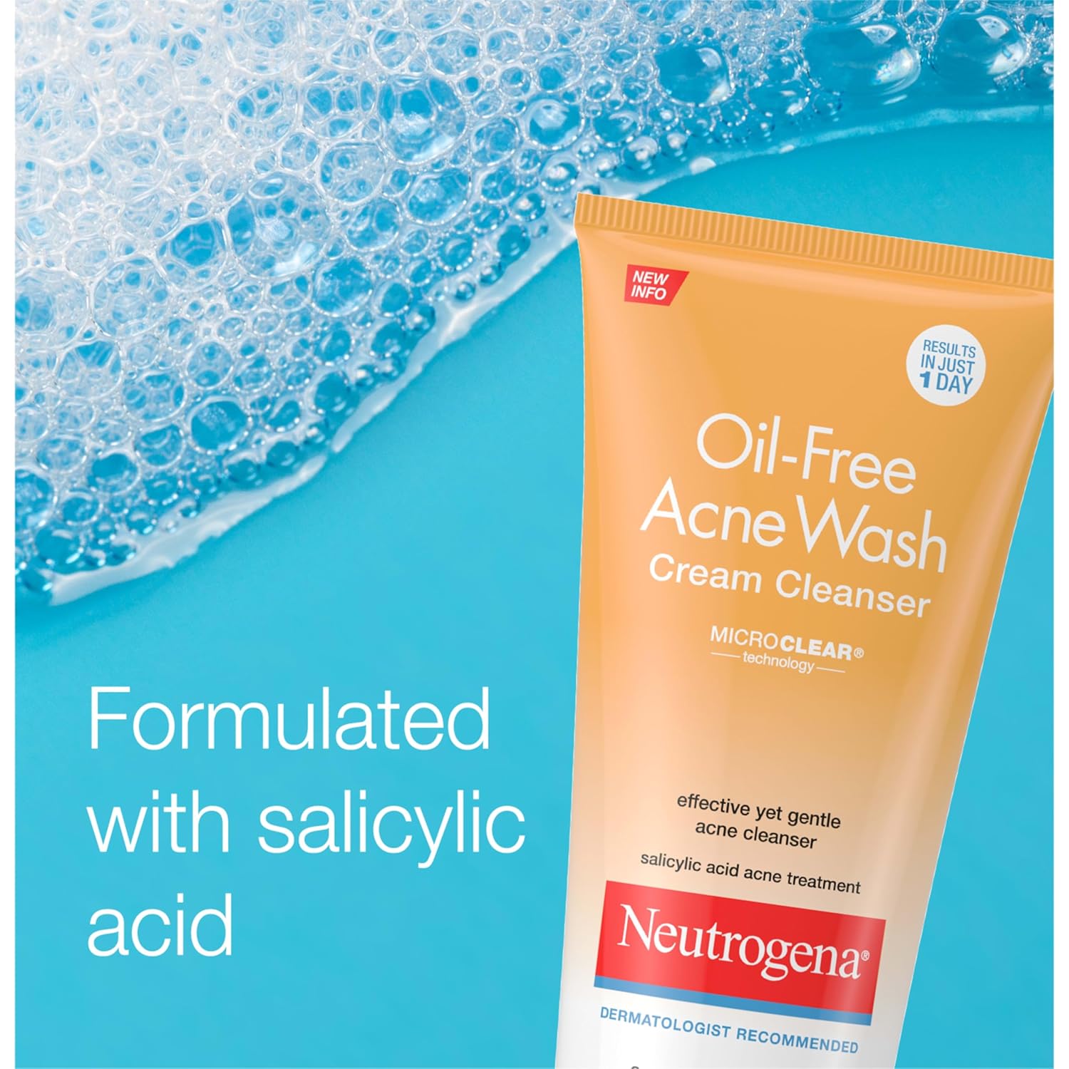 Neutrogena Oil-Free Acne Face Wash Cream Cleanser 2% Salicylic Acid – Calming Self-Care Wash for Daily Acne Care Routine