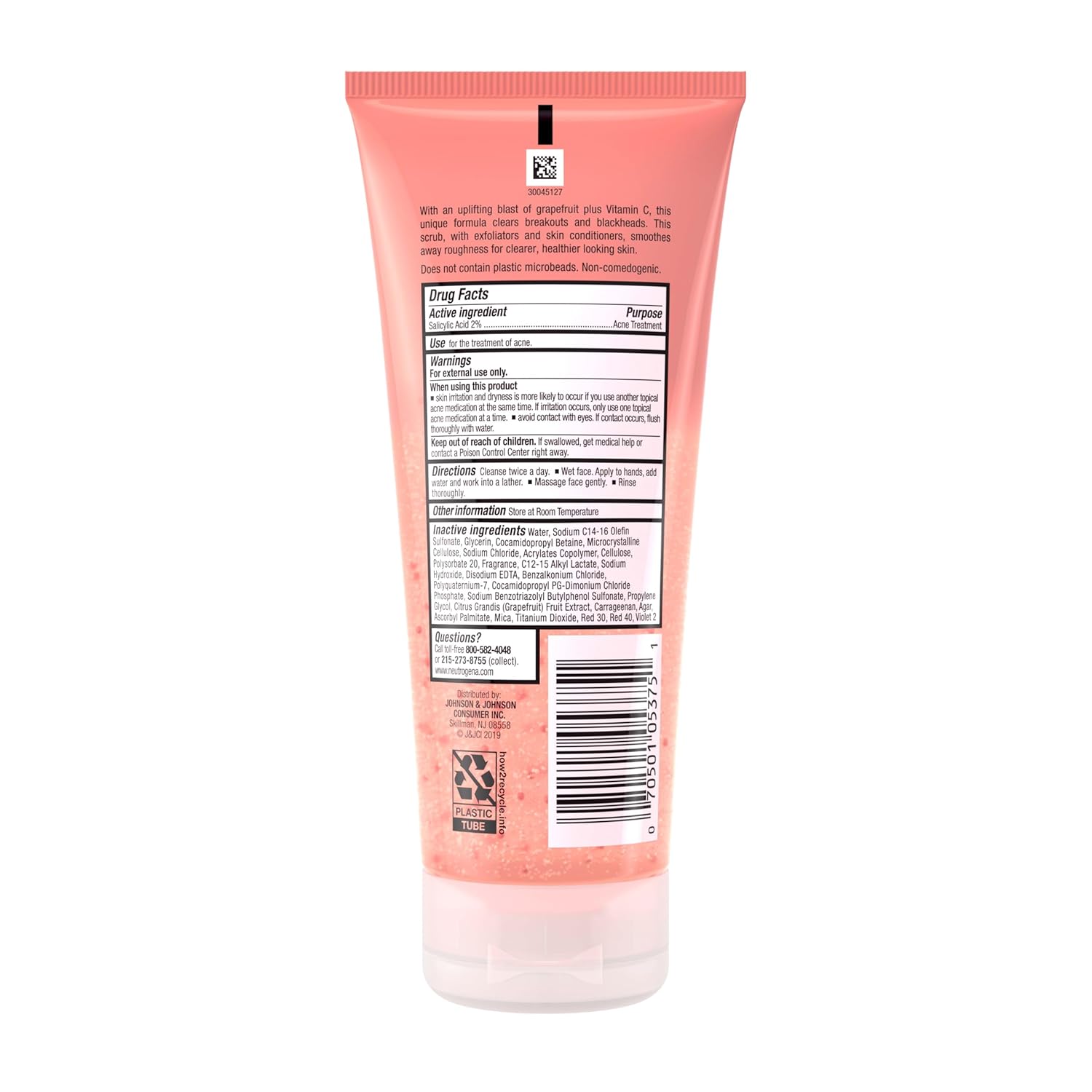 Neutrogena Oil-Free Acne Face Wash Pink Grapefruit Foaming Scrub – Clean Simple Salicylic Acid Cleanser for a Streamlined Vanity