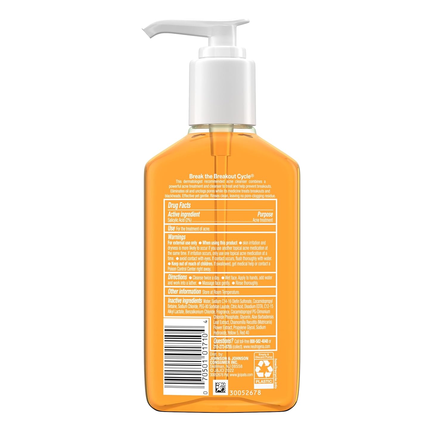 Neutrogena Oil-Free Acne Face Wash – Streamlined Daily Cleanser for Capsule Skincare Routines, 2% Salicylic Acid, 6 fl. oz