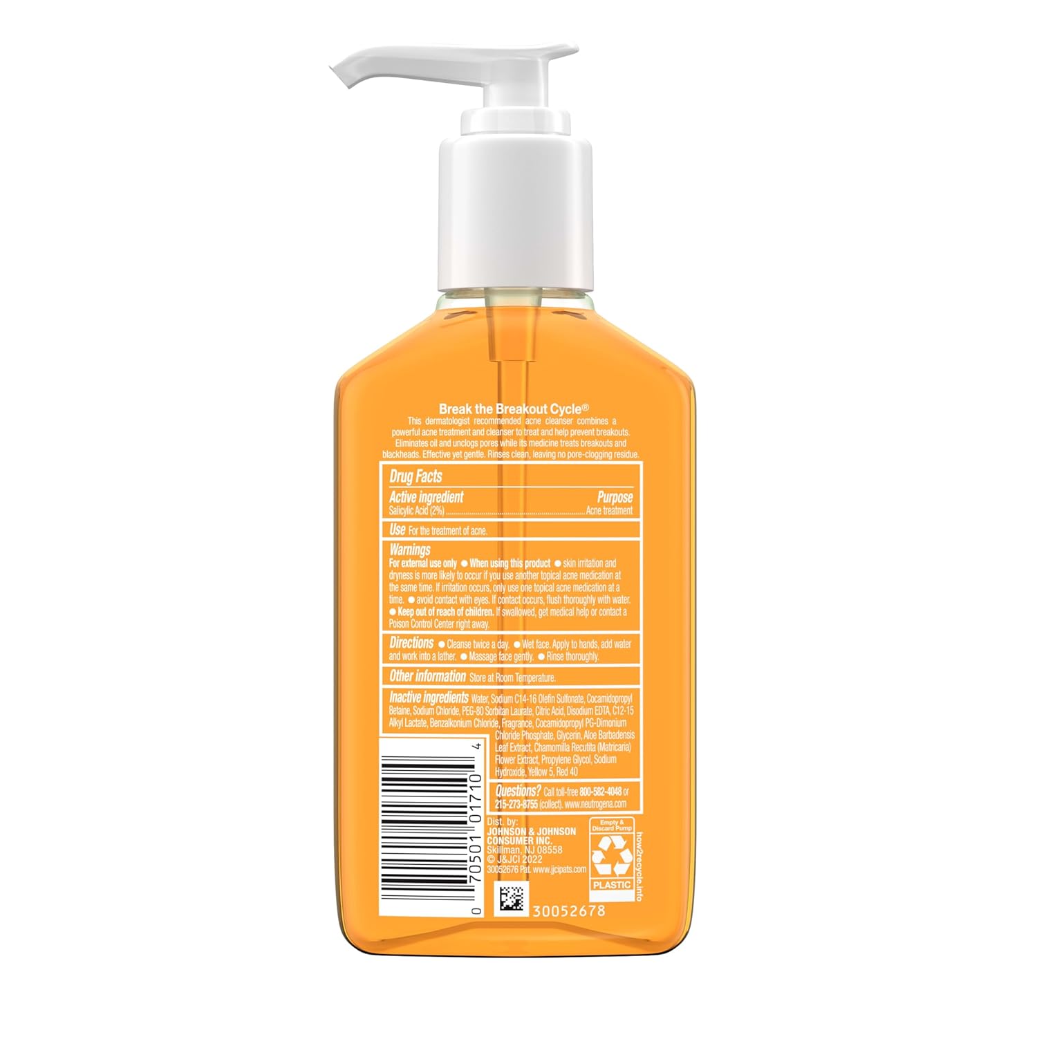 Neutrogena Oil-Free Acne Face Wash – Streamlined Daily Cleanser for Capsule Skincare Routines, 2% Salicylic Acid, 6 fl. oz