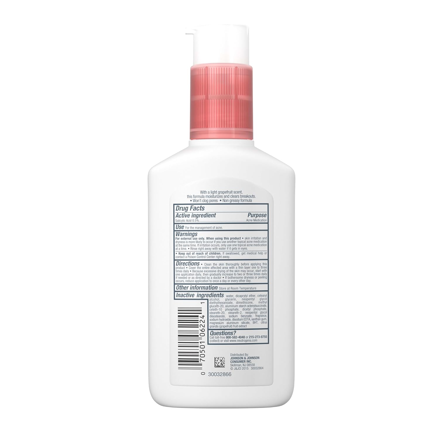 Neutrogena Oil-Free Acne Moisturizer 0.5% Salicylic Acid – Teen-Friendly Pink Grapefruit Lotion for Dorm and Shared Bathroom Use