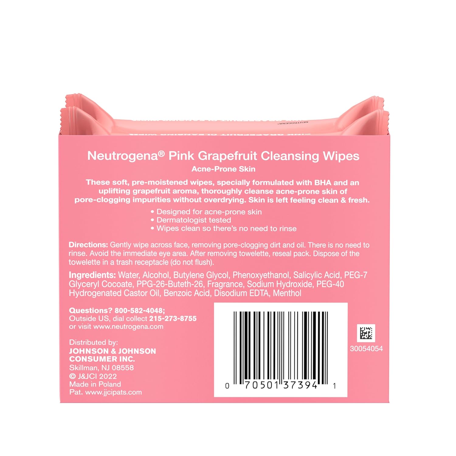 Neutrogena Pink Grapefruit Cleansing Towelettes – Quick Midday Office Refresh for Busy Commuters, 25 Count Twin Pack