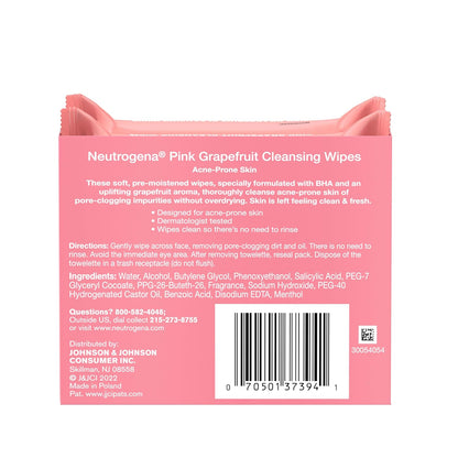 Neutrogena Pink Grapefruit Cleansing Towelettes – Quick Midday Office Refresh for Busy Commuters, 25 Count Twin Pack