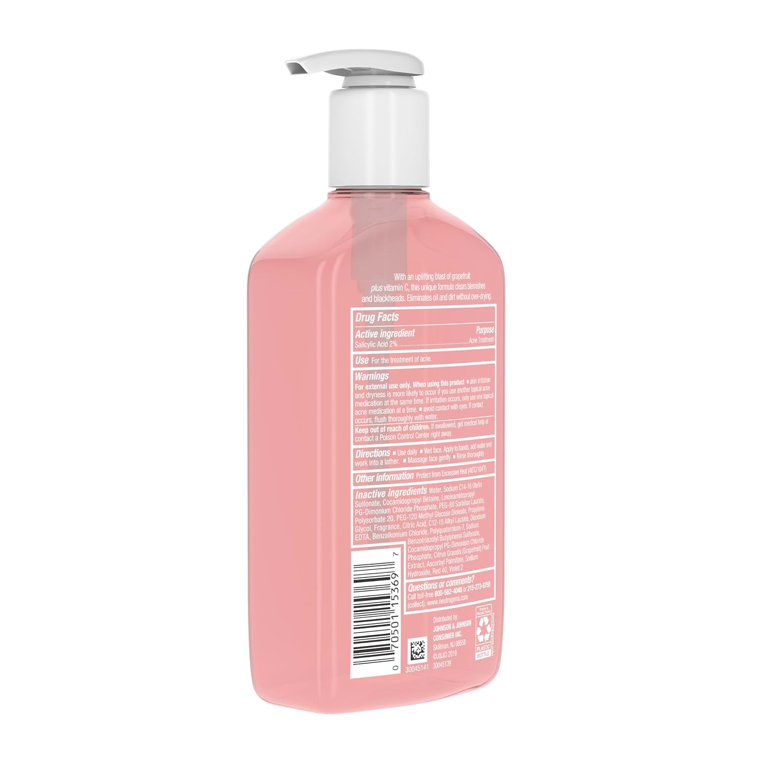 Neutrogena Pink Grapefruit Salicylic Acid Face Wash – Refreshing Nightly Skincare Reset for Oily, Acne-Prone Skin