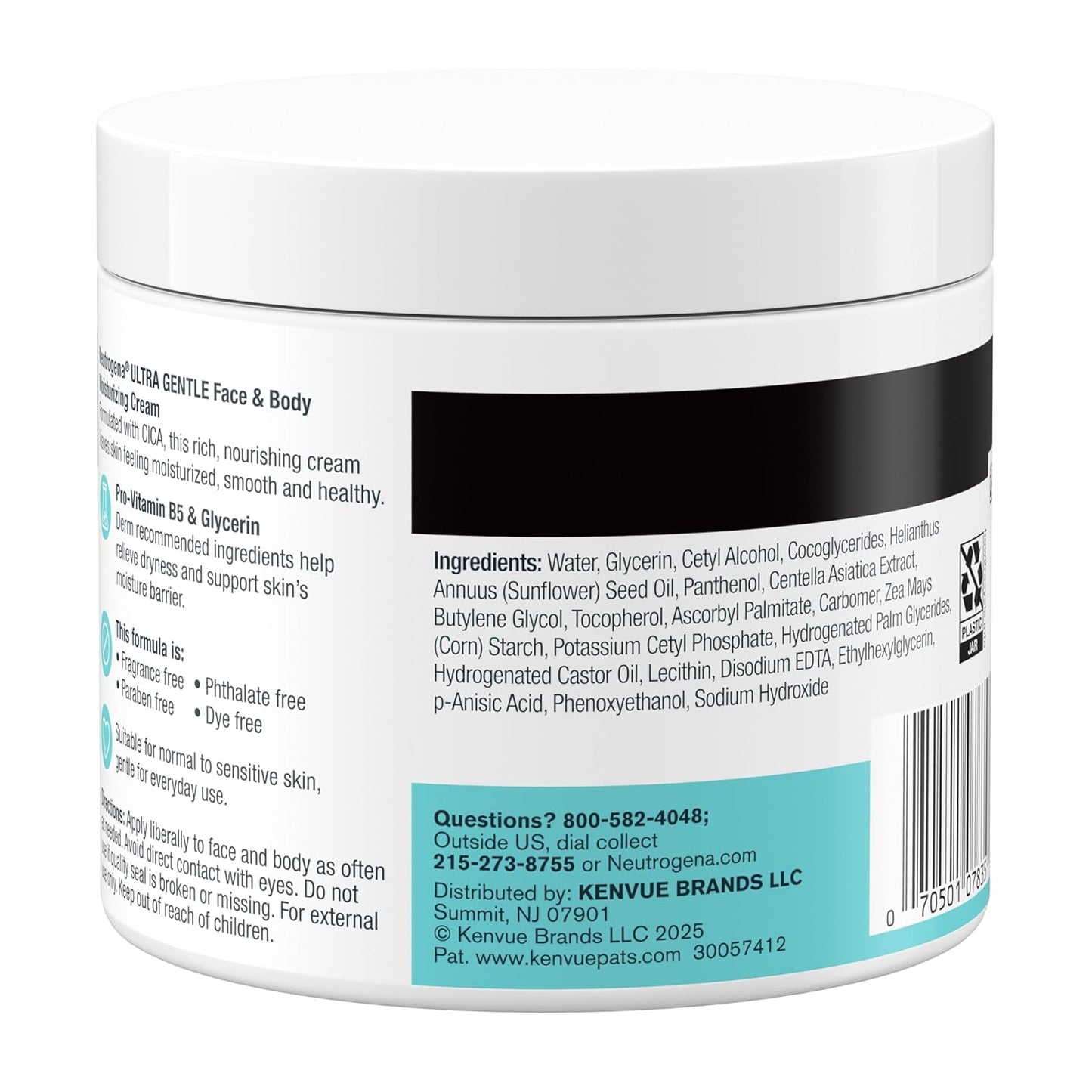 Neutrogena Ultra Gentle Face & Body Moisturizing Cream – Fragrance-Free Family Lotion Safe for Sensitive Kids and Adults