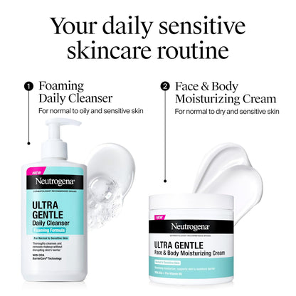 Neutrogena Ultra Gentle Face & Body Moisturizing Cream – Fragrance-Free Family Lotion Safe for Sensitive Kids and Adults