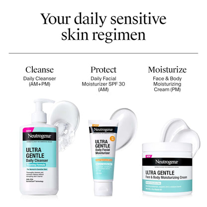 Neutrogena Ultra Gentle Foaming Cleanser – Dermatologist-Tested Daily Face Wash for Delicate, Reactive Skin, 12 fl. oz