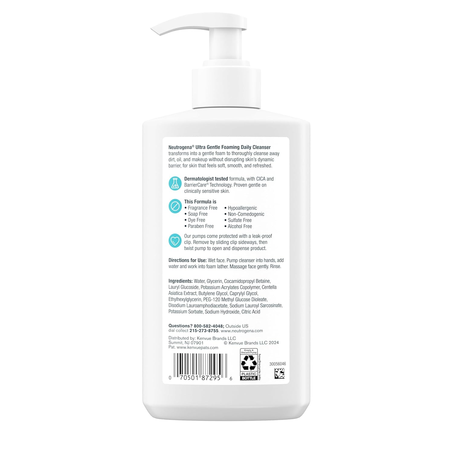 Neutrogena Ultra Gentle Foaming Cleanser – Dermatologist-Tested Daily Face Wash for Delicate, Reactive Skin, 12 fl. oz