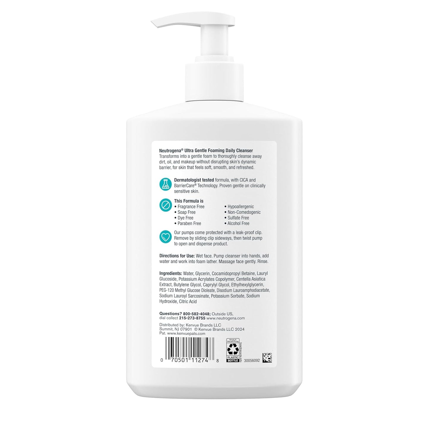 Neutrogena Ultra Gentle Hydrating Foaming Face Wash for Reactive Skin, Fragrance Free Cleanse to Support a Mindful Evening Wind Down