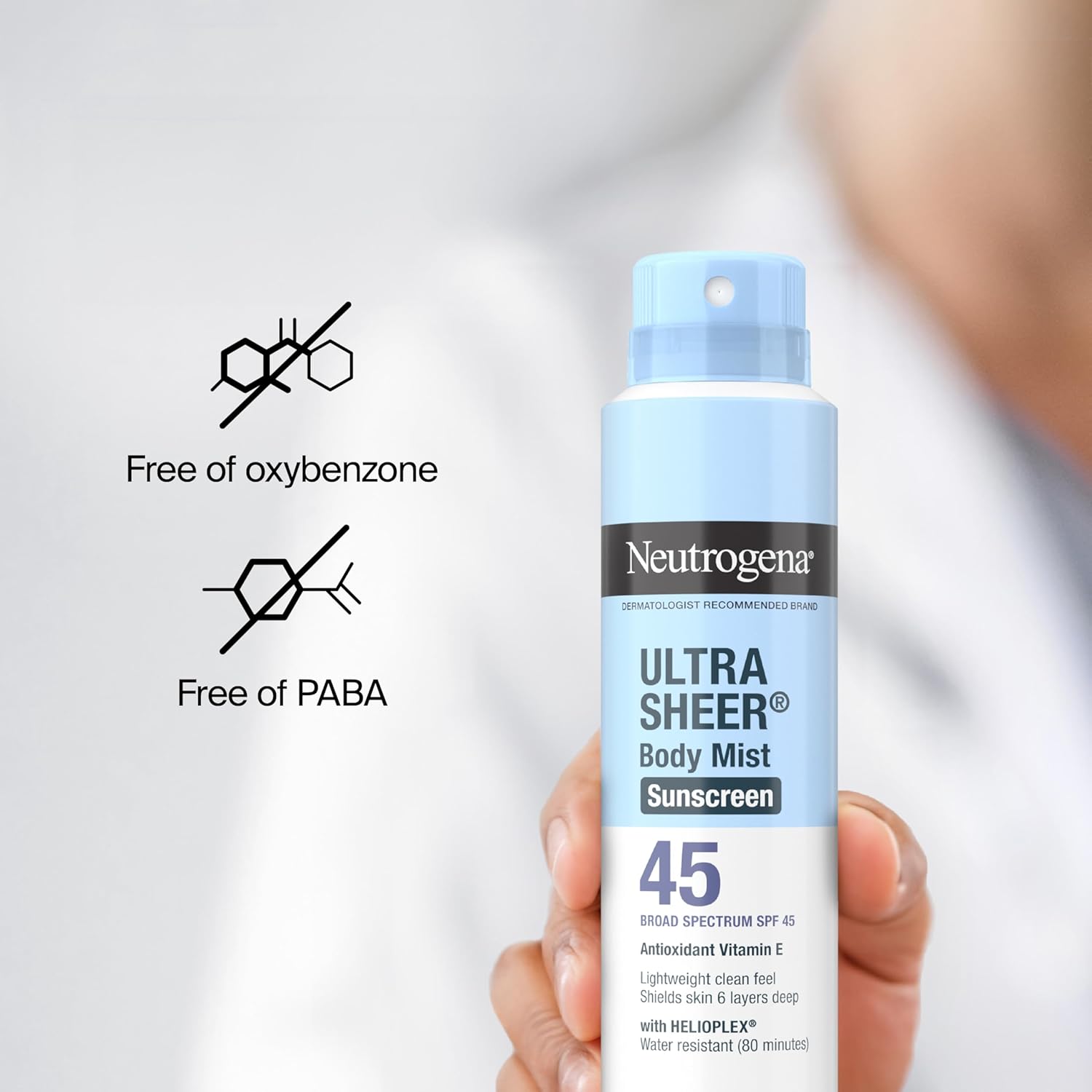 Neutrogena Ultra Sheer Dry-Touch SPF 45 Mist – Portable Sun Protection for Beach Days, Camping Trips, and Trail Use