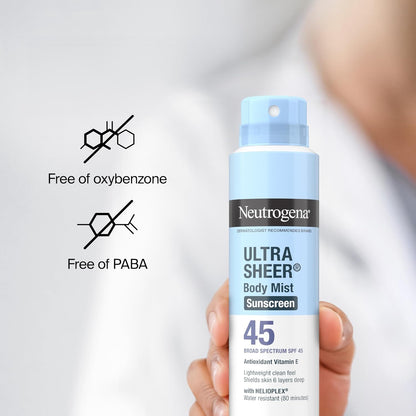 Neutrogena Ultra Sheer Dry-Touch SPF 45 Mist – Portable Sun Protection for Beach Days, Camping Trips, and Trail Use