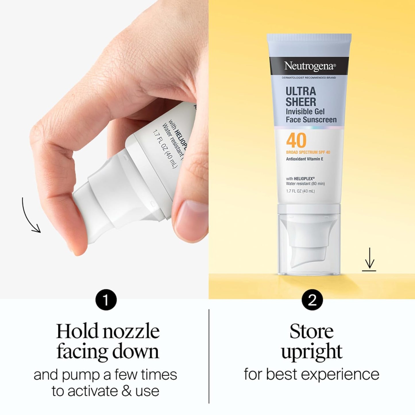 Neutrogena Ultra Sheer Invisible Gel SPF 40 – 80-Minute Water-Resistant Shield for Pool, Trail, and Court