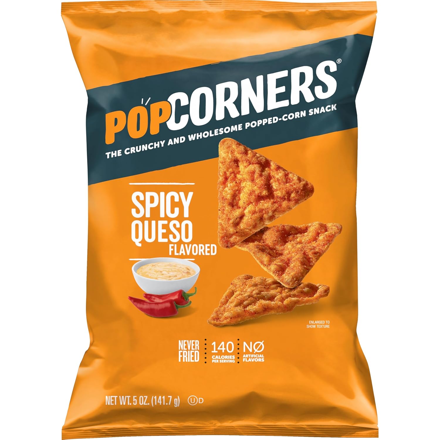 never-fried popped corn chip base for lower fat and lighter crunch