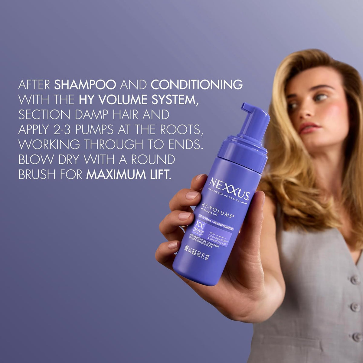 Nexxus Hy-Volume Cloud Foam Hair Foam – Elevated Vanity Essential for Humidity-Proof Volume, Professional Volumizing Foam 5.5 fl oz