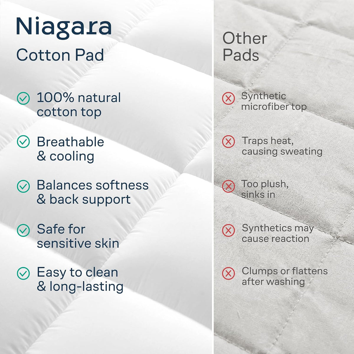 Niagara Sleep Solution 100% Cotton Mattress Pad, Comfort-Focused Birthday Gift for Mom