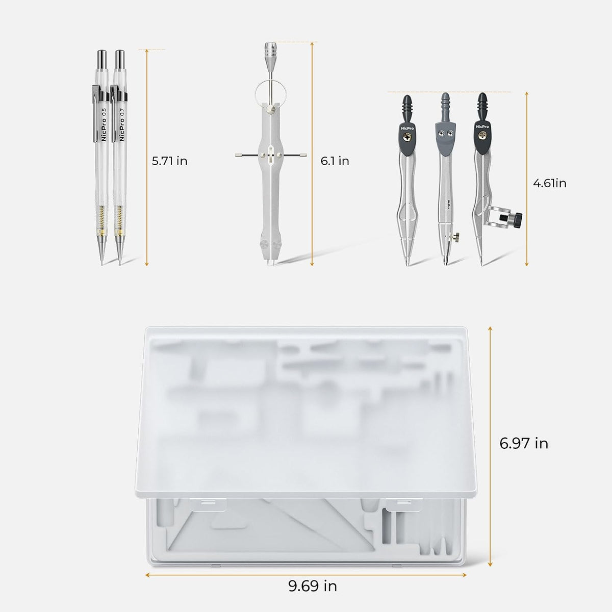 Nicpro Drafting Tool Set — Streamline Technical Drawing in University Studios, 22 Precision Components