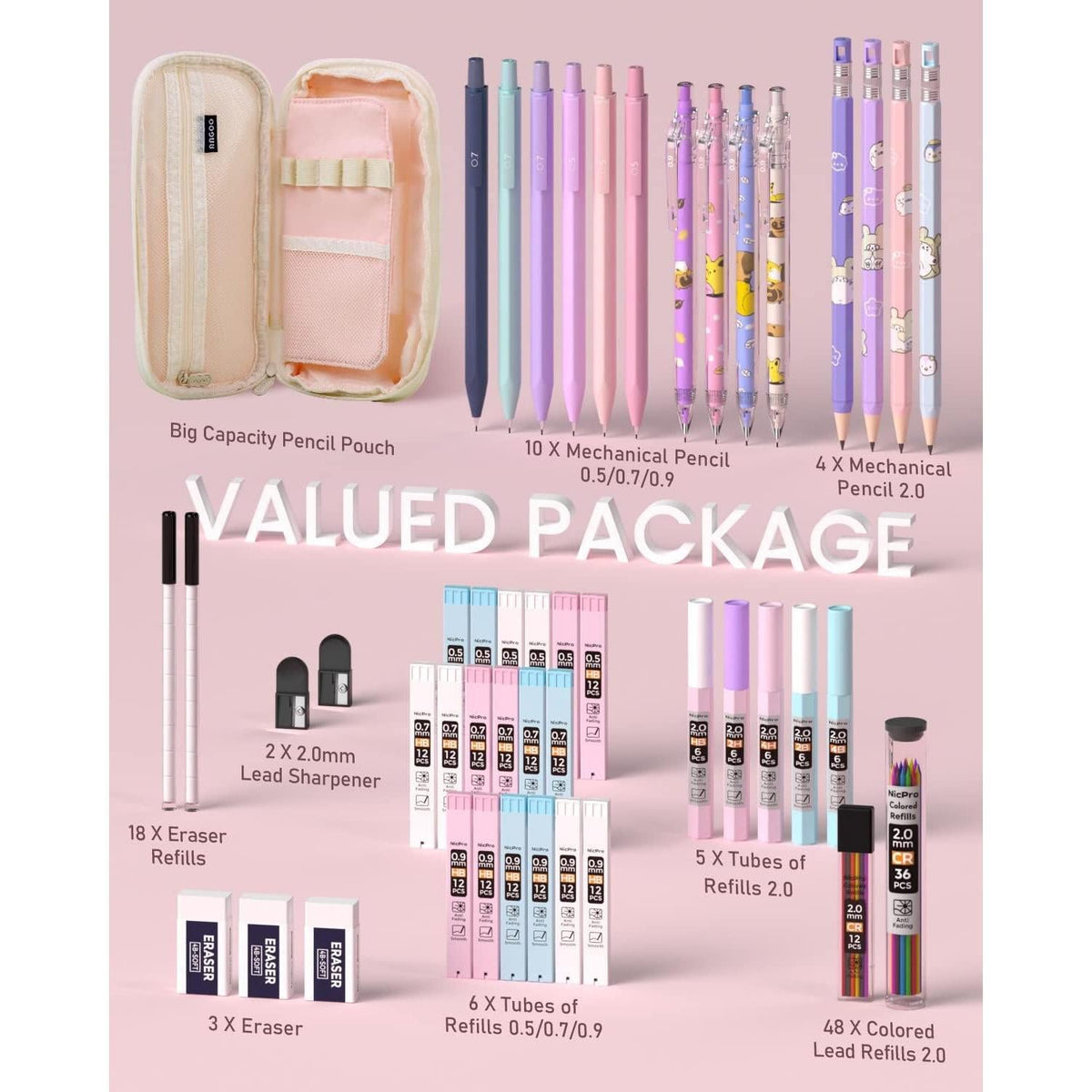 Nicpro Multi-Function Pencil Set – Replace Five Separate Products with One Carry Case, 0.5 to 2.0mm Covered