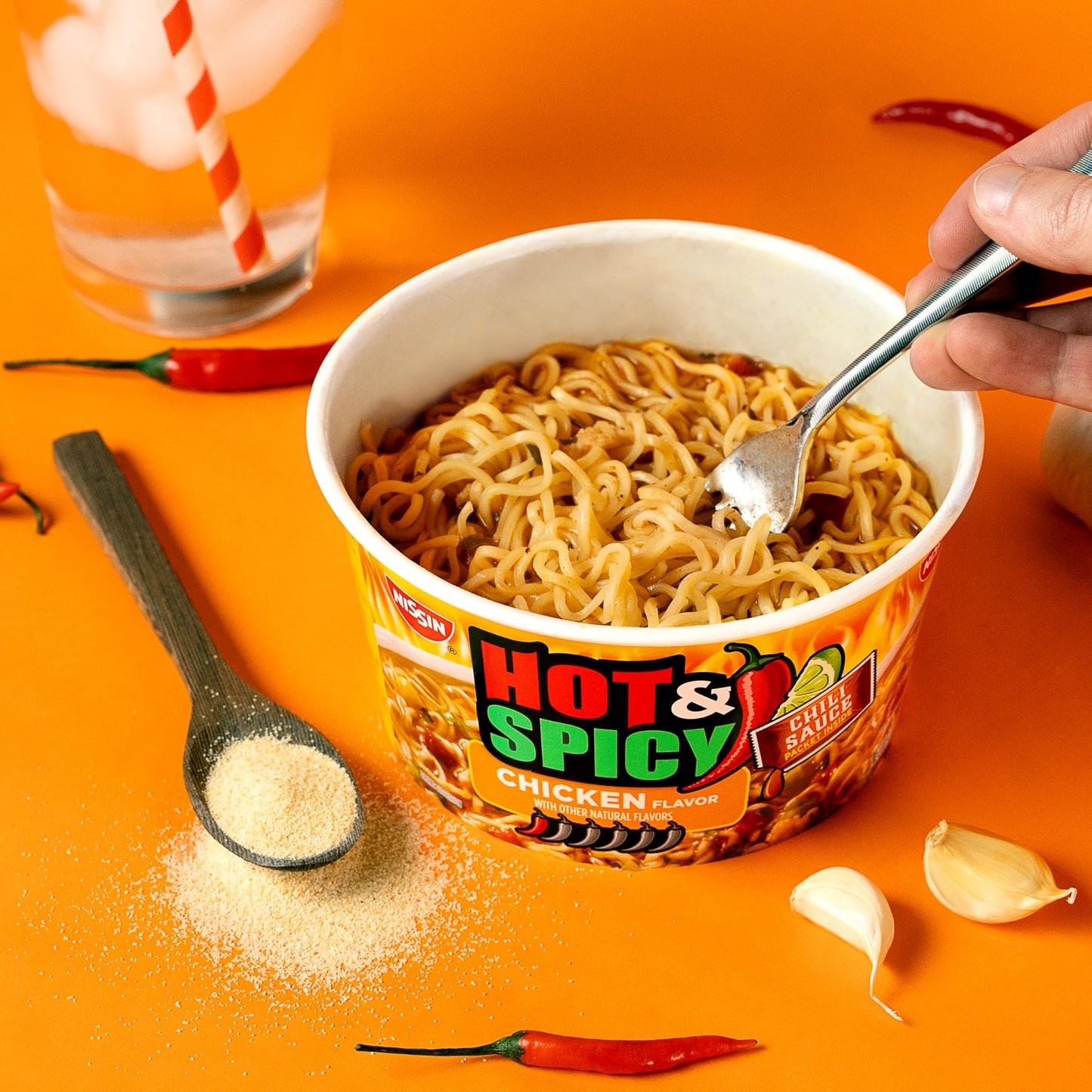 Nissin Hot & Spicy Fire Wok Sizzlin' Rich Pork – Shelf-Stable Camp Meal for Hikers, Ready with a Camp Microwave