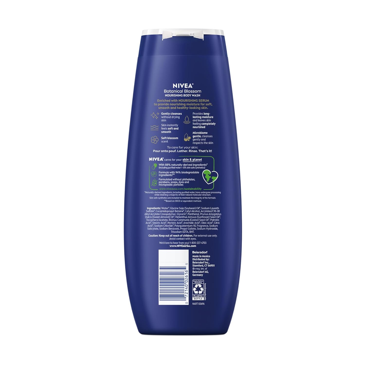 NIVEA Botanical Blossom Body Wash for Her – Microplastic Free Body Wash with Microbiome Gentle Formula, Safe Post Workout Shower for Sensitive Skin