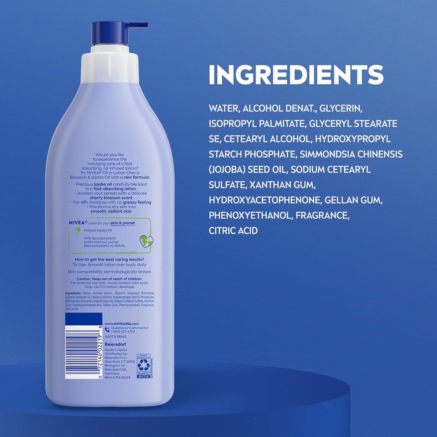 NIVEA Cherry Blossom Body Lotion – Dermatologically Tested Daily Lotion for Sensitive Skin, 16.9 Fl Oz Pump