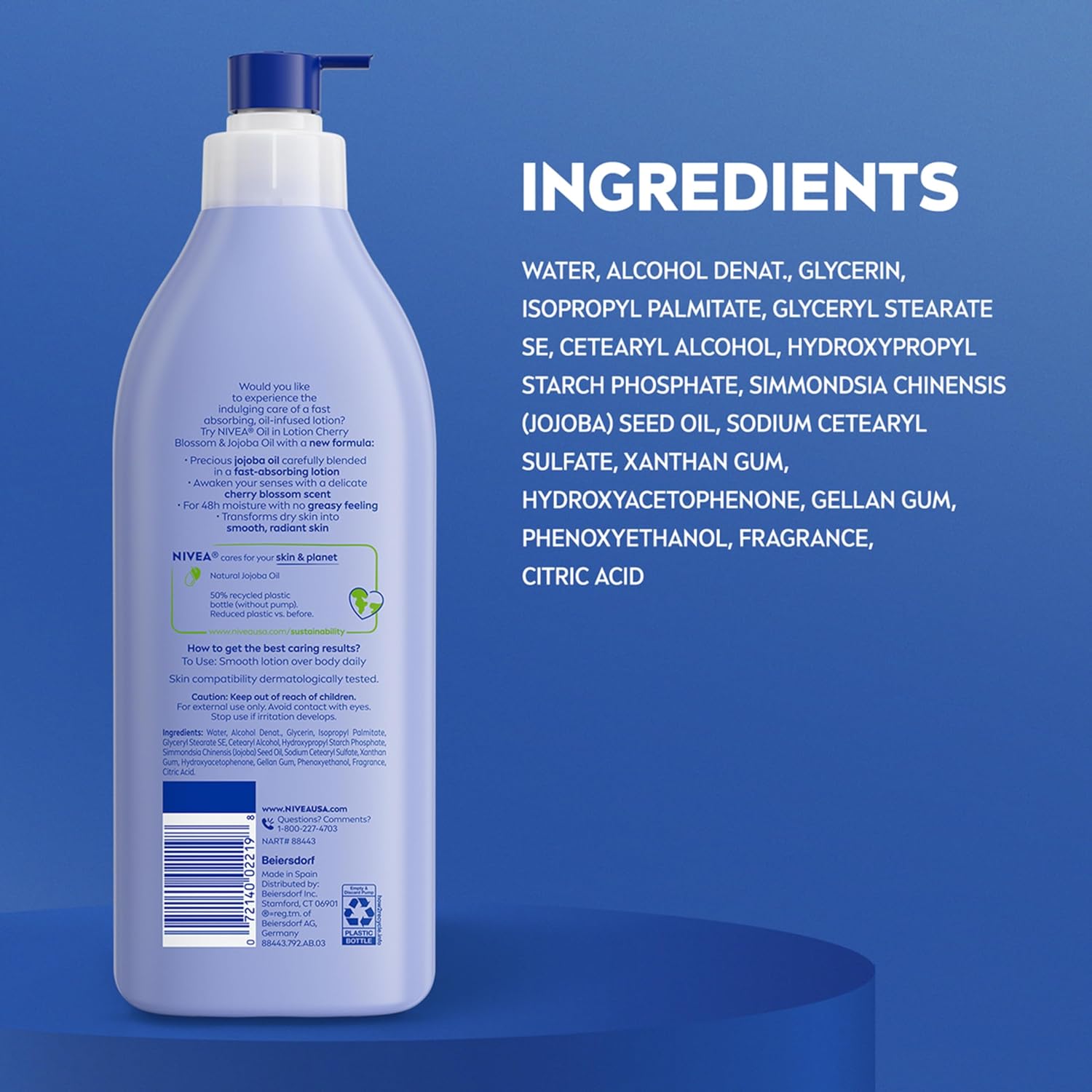 NIVEA Cherry Blossom Body Lotion – Dermatologically Tested Daily Lotion for Sensitive Skin, 16.9 Fl Oz Pump