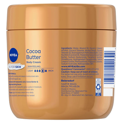 NIVEA Cocoa Butter Body Cream with Deep Nourishing Serum – Indulgent Spa-Grade Cream for a High-End Skincare Bar, 16 Ounce Jar