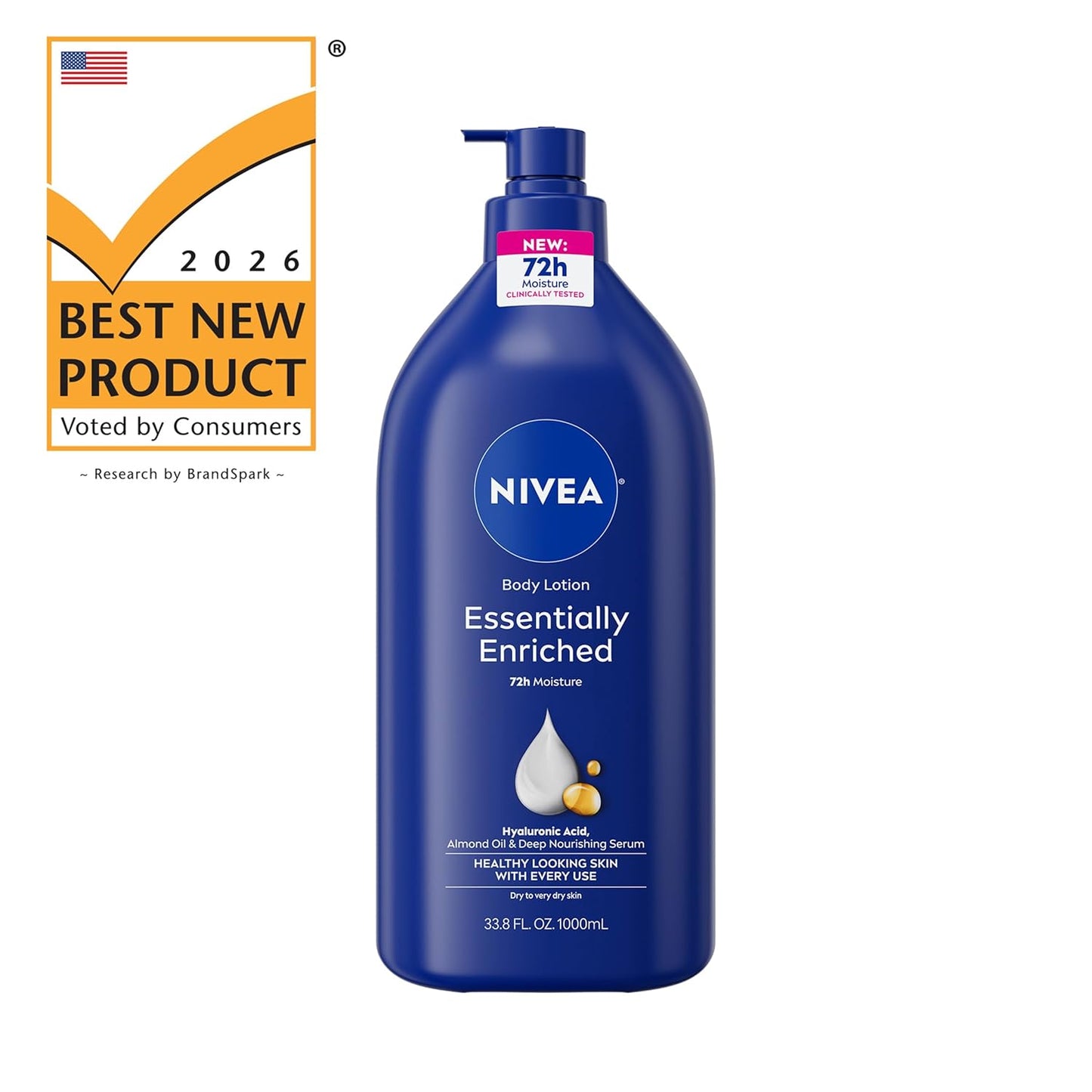 NIVEA Essentially Enriched Body Lotion for Very Dry Skin, Practical Housewarming or Birthday Gift for Mom, Hyaluronic Acid and Almond Oil, 33.8 Fl Oz