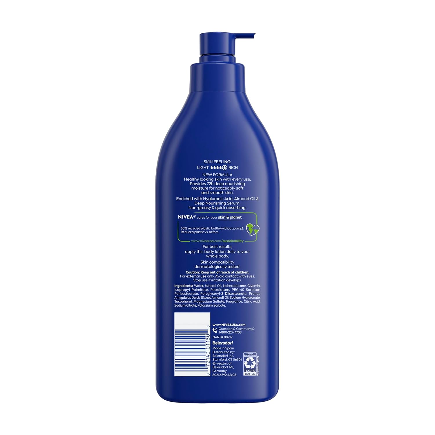 NIVEA Essentially Enriched Body Lotion with Almond Oil and Hyaluronic Acid, Daily Moisturizer for Post-Shower Wind-Down Routine, 16.9 Fl Oz