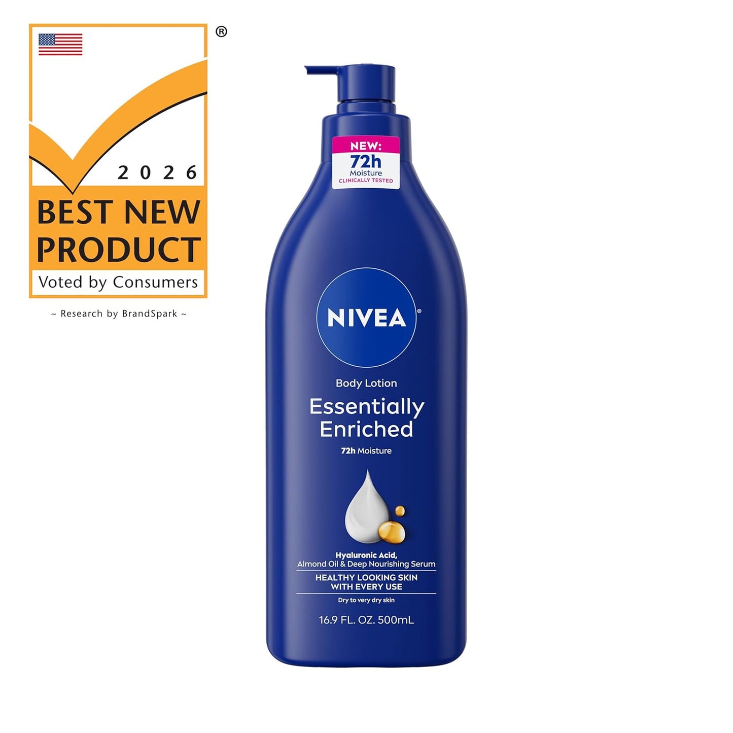 NIVEA Essentially Enriched Body Lotion with Almond Oil and Hyaluronic Acid, Daily Moisturizer for Post-Shower Wind-Down Routine, 16.9 Fl Oz