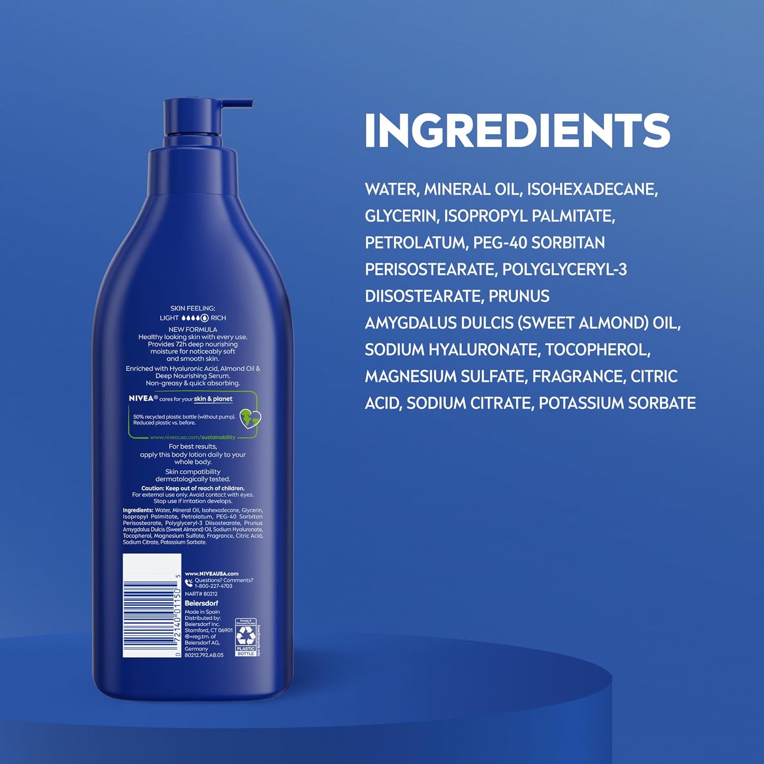 NIVEA Essentially Enriched Body Lotion with Almond Oil and Hyaluronic Acid, Daily Moisturizer for Post-Shower Wind-Down Routine, 16.9 Fl Oz