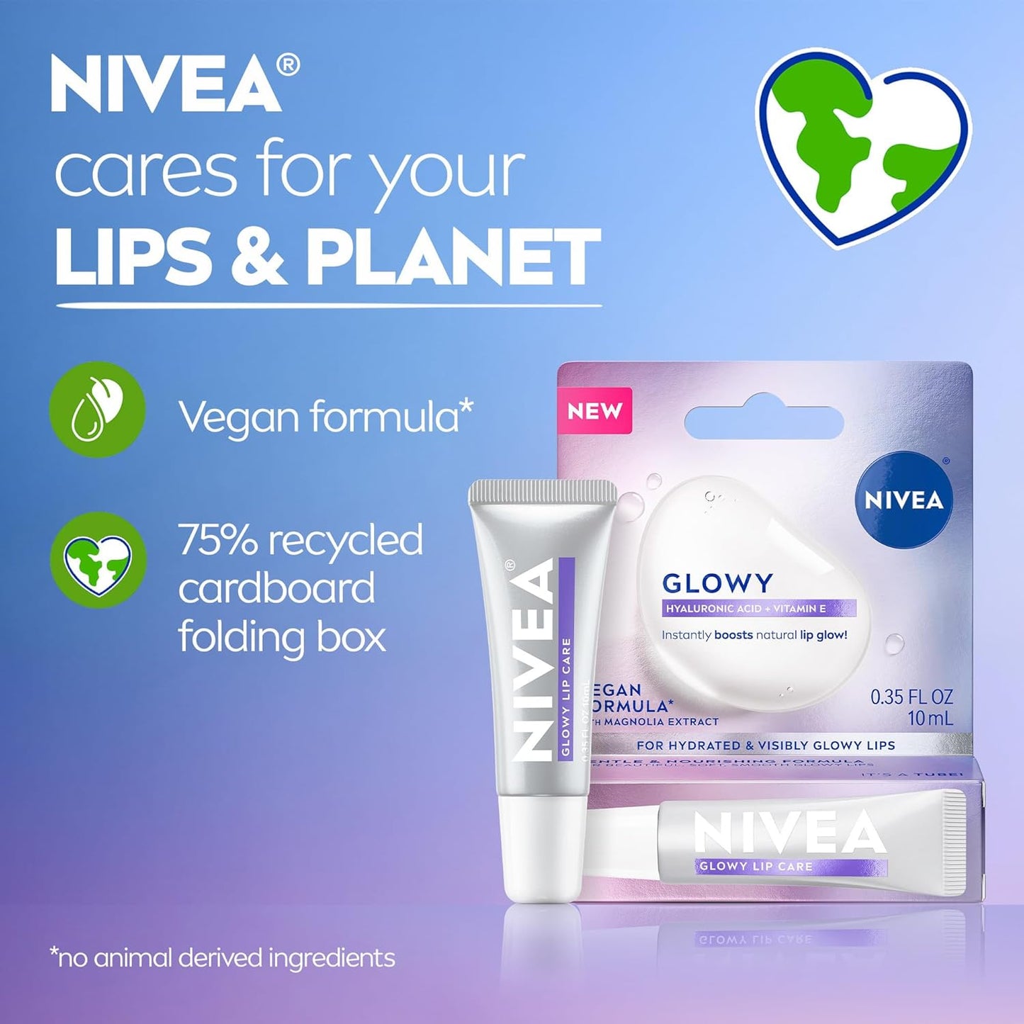 NIVEA Glowy Lips Hyaluronic Acid Lip Balm – Clean Beauty Staple for an Uncluttered Vanity, 0.35 Fl Oz