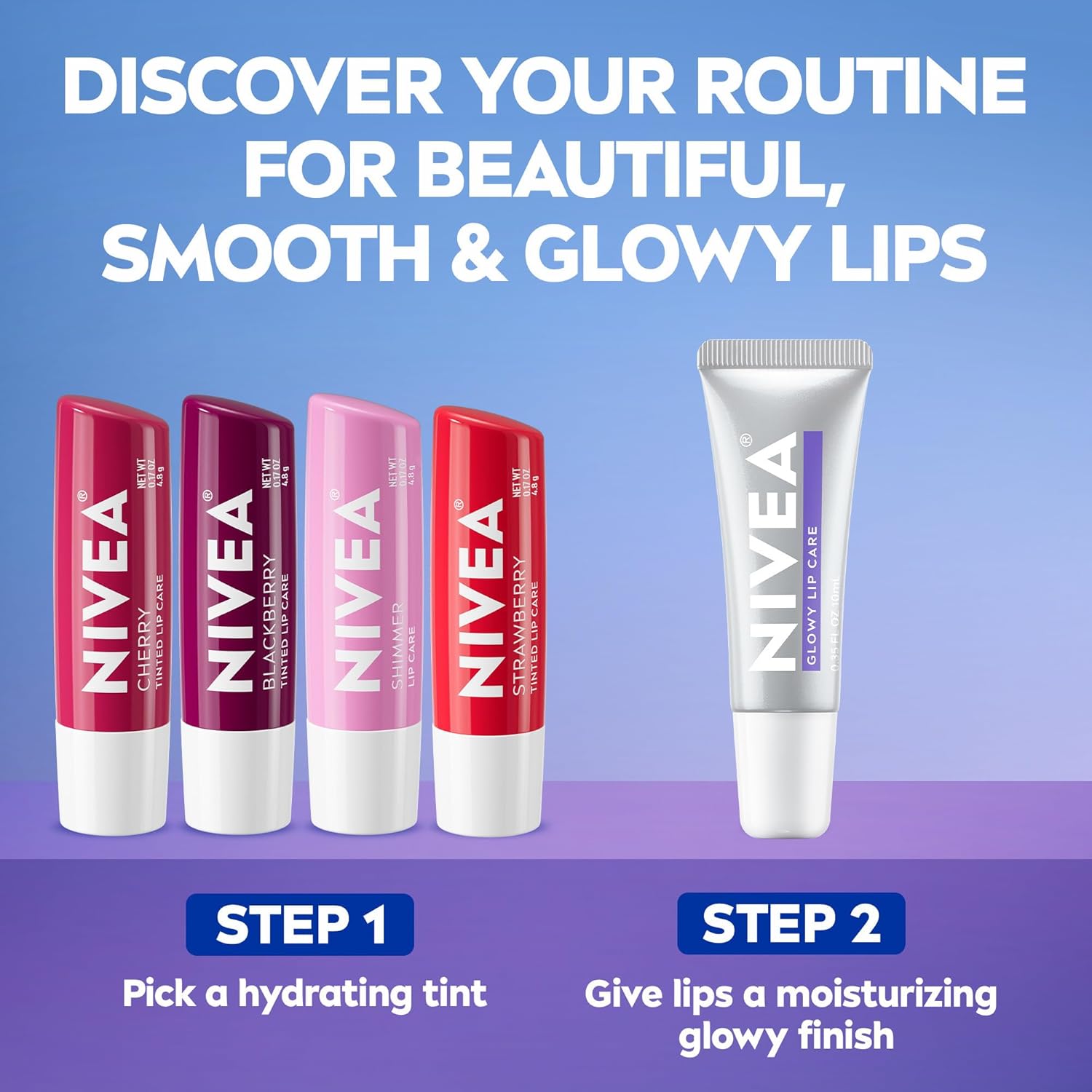 NIVEA Glowy Lips Hyaluronic Acid Lip Balm – Clean Beauty Staple for an Uncluttered Vanity, 0.35 Fl Oz