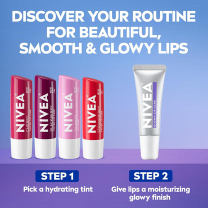 NIVEA Glowy Lips Hyaluronic Acid Lip Balm – Clean Beauty Staple for an Uncluttered Vanity, 0.35 Fl Oz