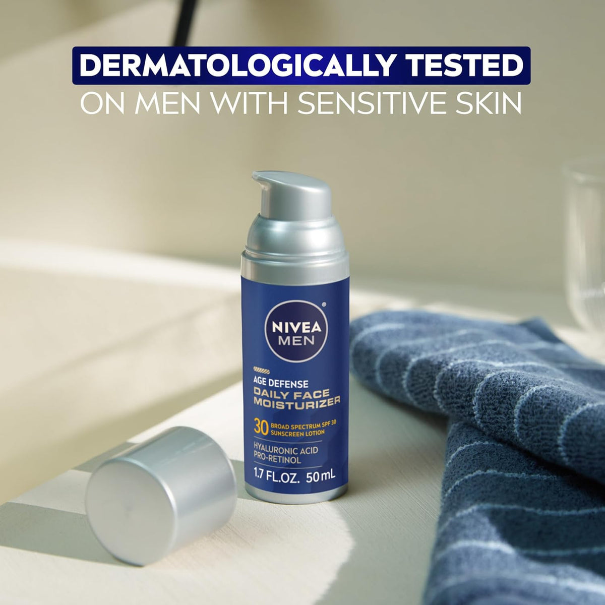 NIVEA MEN 2-in-1 Anti-Aging Face Lotion with Pro-Retinol and SPF – Streamlined Grooming for the Less-Is-More Cabinet
