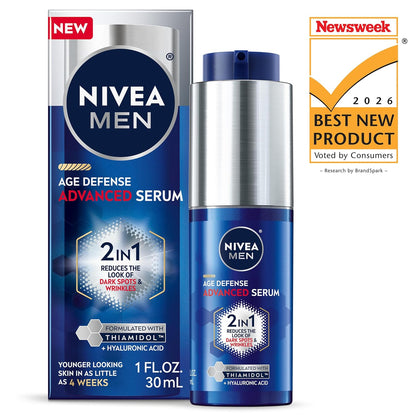 NIVEA MEN Age Defense Advanced Face Serum – Mindful Morning and Evening Skincare Step for Men Over 30