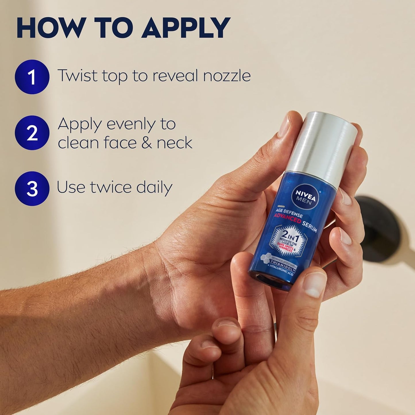 NIVEA MEN Age Defense Advanced Face Serum – Mindful Morning and Evening Skincare Step for Men Over 30