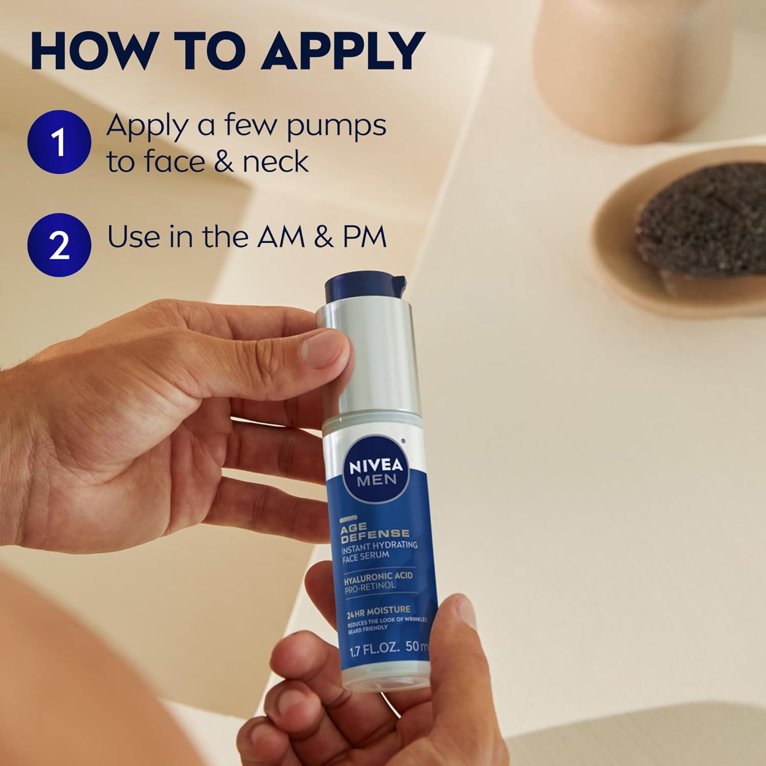 NIVEA MEN Age Defense Face Serum for Dry Skin – Mindful Evening Skincare Step With Pro-Retinol, 1.7 Fl Oz Pump Bottle