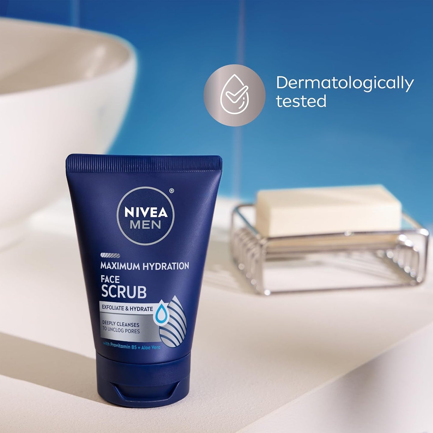 NIVEA MEN Maximum Hydration Face Scrub – Neutral-Toned Shower Staple for an Uncluttered Bathroom