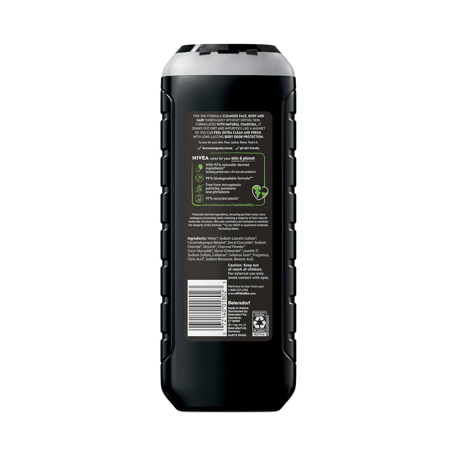 NIVEA MEN Real Madrid Charcoal 3-in-1 Shower Gel – Calming Vanilla Bourbon Self-Care Ritual After the Game
