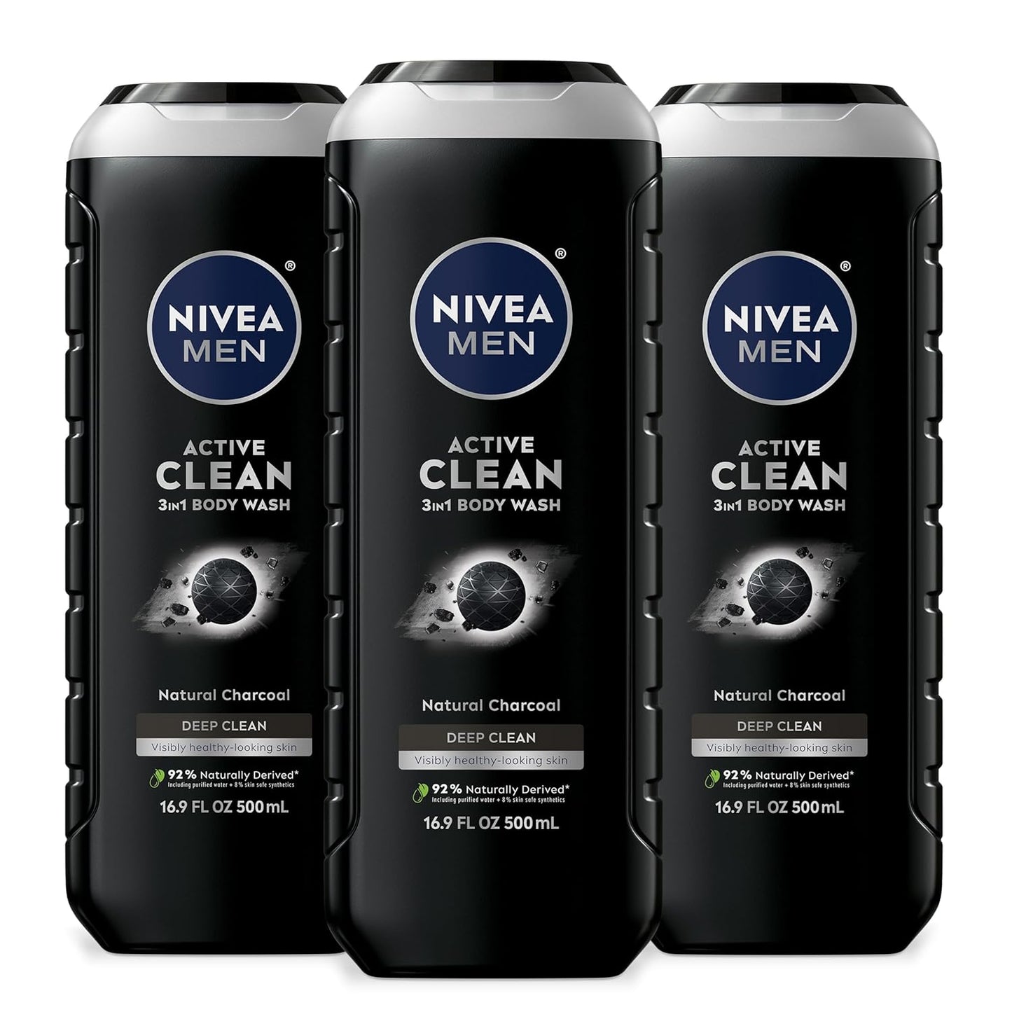 NIVEA MEN Real Madrid Charcoal 3-in-1 Shower Gel – Calming Vanilla Bourbon Self-Care Ritual After the Game