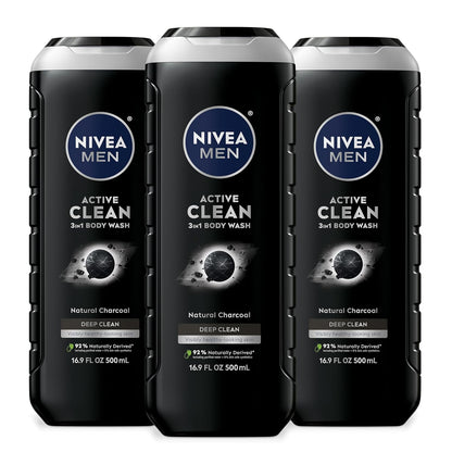 NIVEA MEN Real Madrid Charcoal 3-in-1 Shower Gel – Calming Vanilla Bourbon Self-Care Ritual After the Game