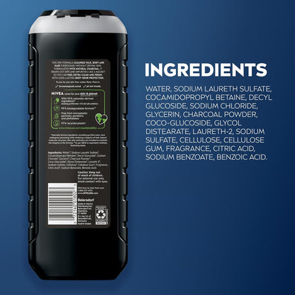 NIVEA MEN Real Madrid Charcoal 3-in-1 Shower Gel – Calming Vanilla Bourbon Self-Care Ritual After the Game