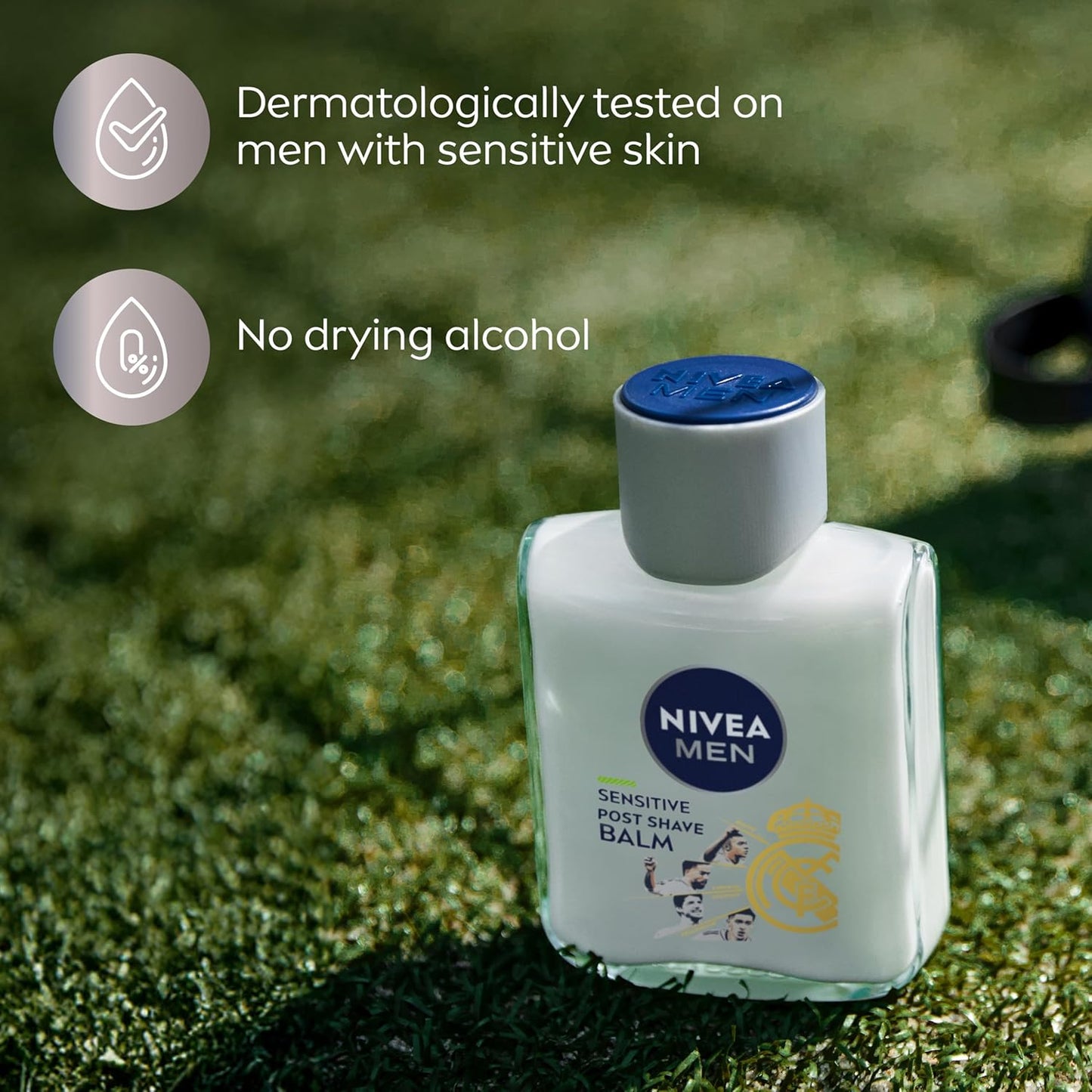 NIVEA MEN Real Madrid Sensitive After Shave Balm – Streamlined Grooming Essential for Clutter Free Vanities, 3 Pack