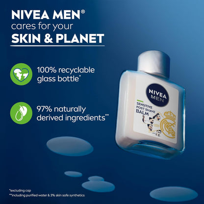 NIVEA MEN Real Madrid Sensitive After Shave Balm – Streamlined Grooming Essential for Clutter Free Vanities, 3 Pack