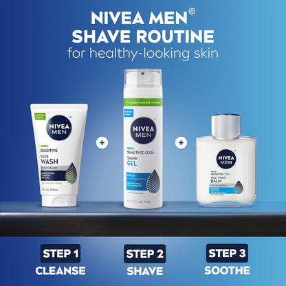 NIVEA MEN Sensitive Cool After Shave Balm, Simple Sensitive Skin Shave Care for Capsule Grooming Routines, No-Fuss Cooling Balm Trio, 3.3 Fl Oz Bottles