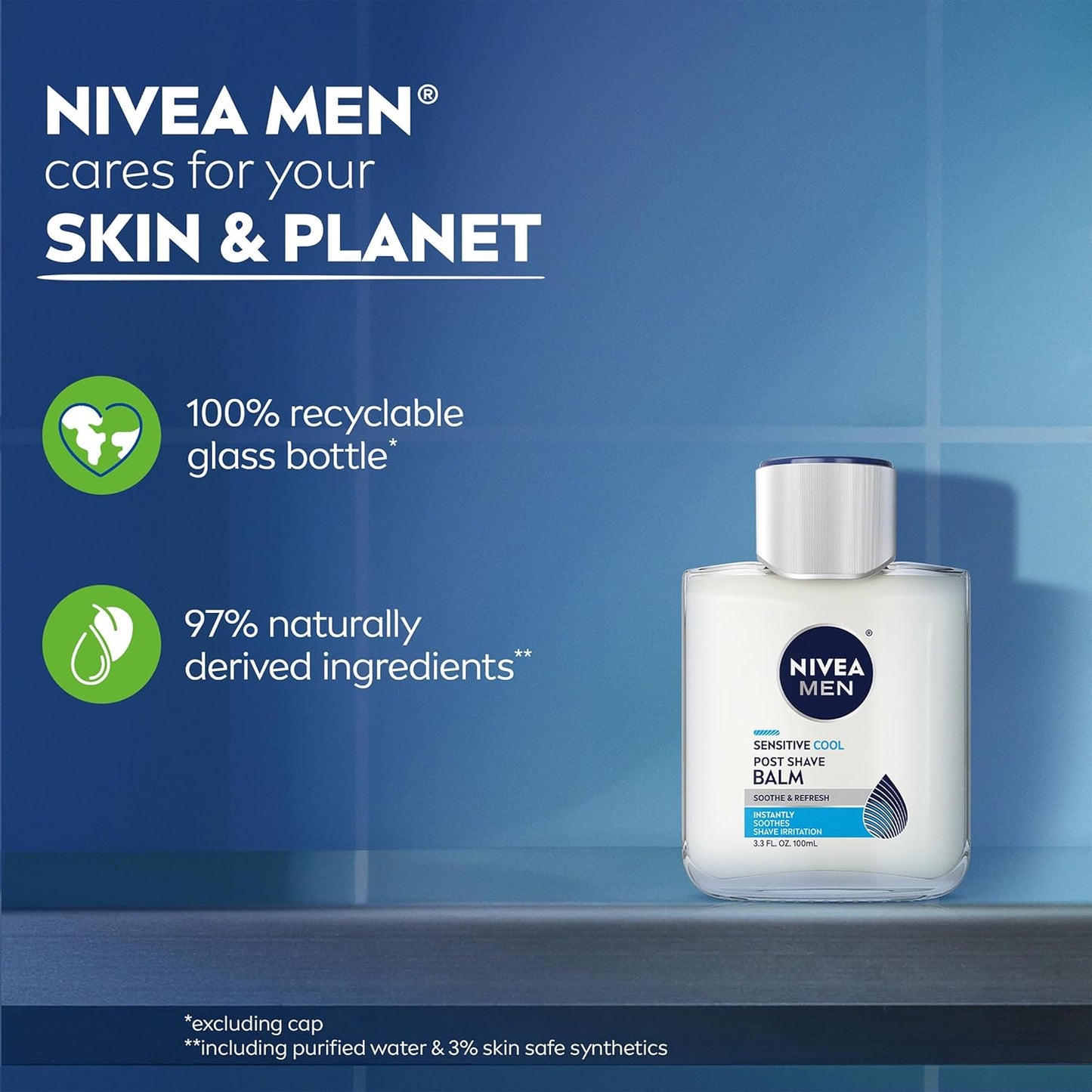 NIVEA MEN Sensitive Cool After Shave Balm, Simple Sensitive Skin Shave Care for Capsule Grooming Routines, No-Fuss Cooling Balm Trio, 3.3 Fl Oz Bottles