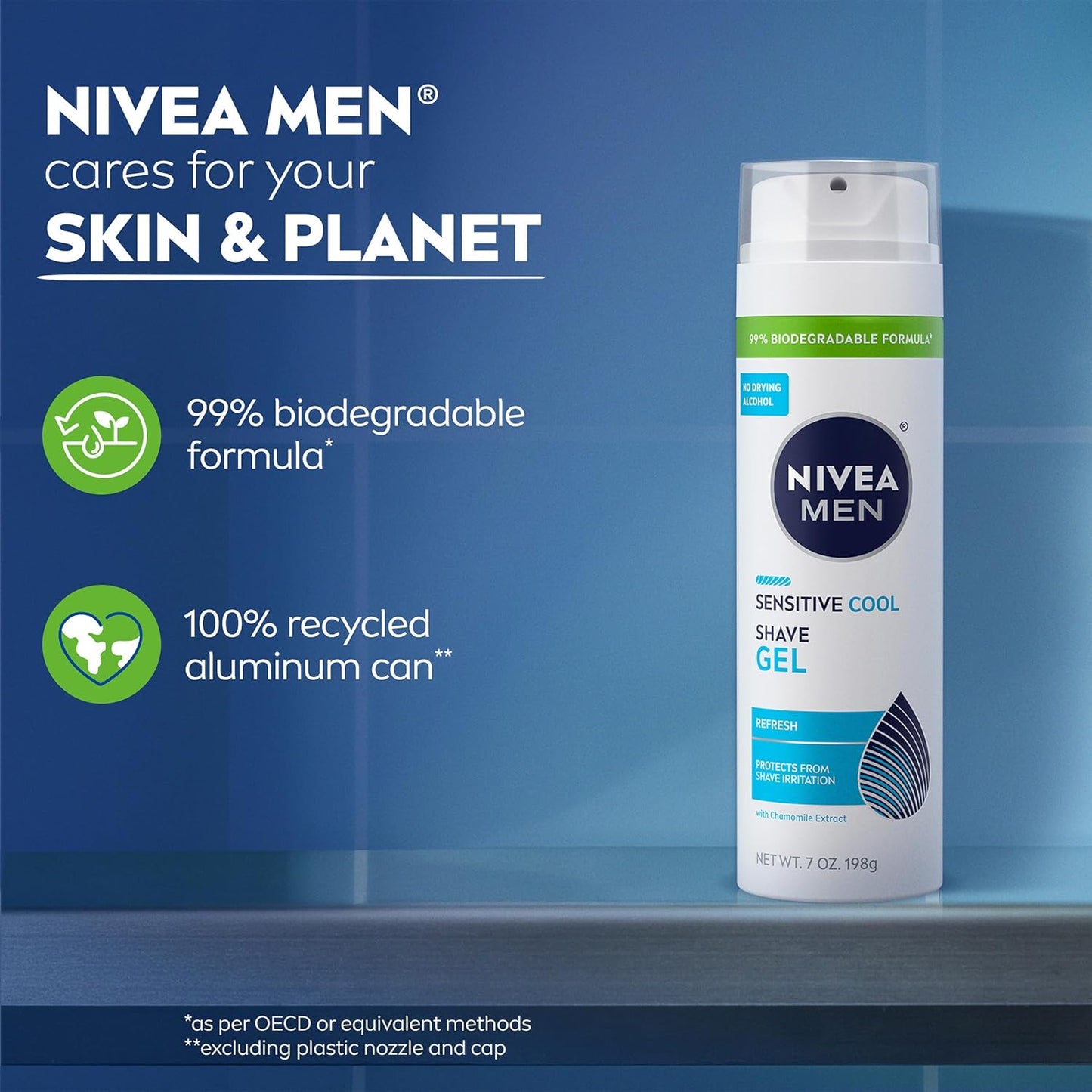 NIVEA MEN Sensitive Cool Shave Gel for Sensitive Skin, Alcohol Free Shaving Gel with Chamomile Extract, 7 Oz Can, Pack of 3 – Cooling Post-Workout Refresh for Sensitive Skin