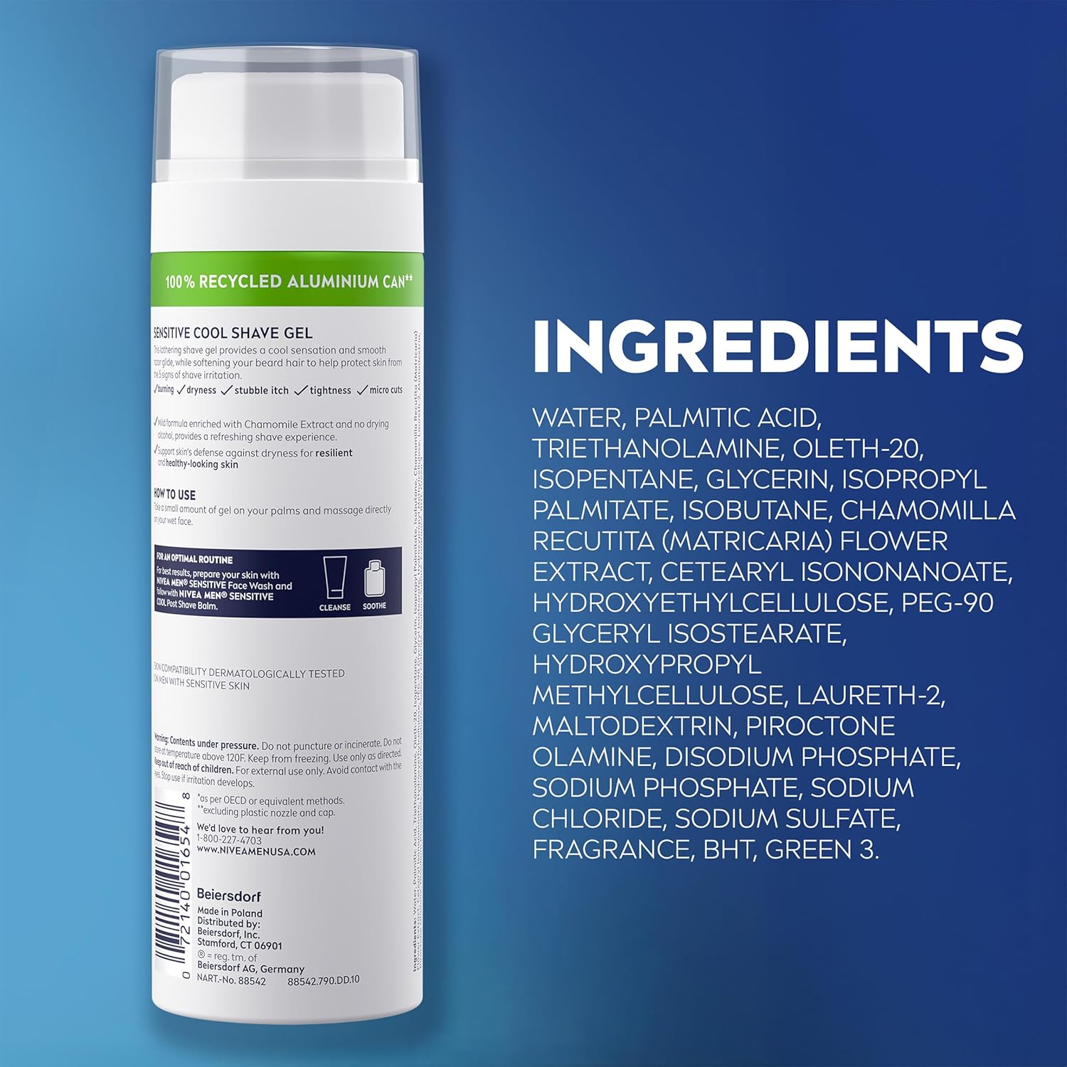 NIVEA MEN Sensitive Cool Shave Gel for Sensitive Skin, Alcohol Free Shaving Gel with Chamomile Extract, 7 Oz Can, Pack of 3 – Cooling Post-Workout Refresh for Sensitive Skin