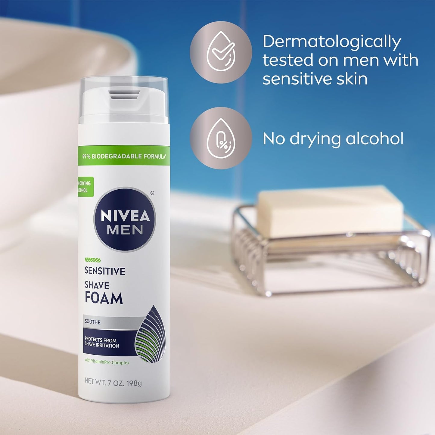 NIVEA MEN Sensitive Shave Foam – Bulk 6-Pack Gift Set for Husbands, Dads, and Boyfriends with Sensitive Skin